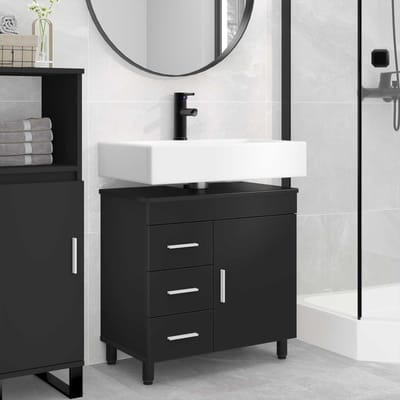 vidaXL - Badkamer - vaniteitsunit - Zwart - 60 - x - 35 - x - 60 - cm - Bewerkt - hout