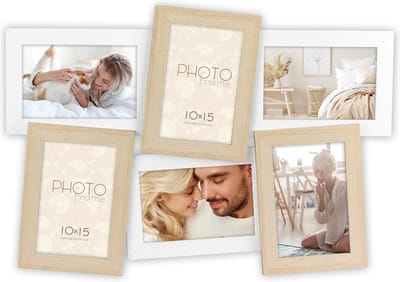 ZEP - Houten multi Fotolijst Favignana Bruin / Wit voor 6 foto's 10x15 (formaat 48x34 cm) - DB886