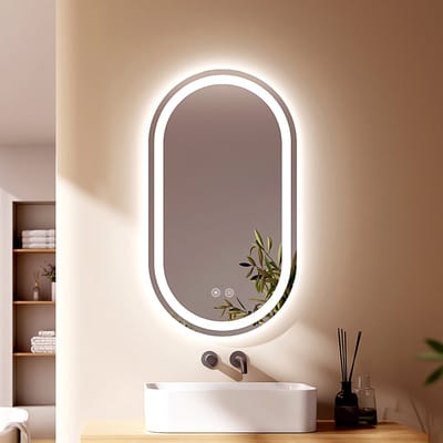 EMKE Spiegel met Verlichting - Ovaal - Touch & Dimbaar - 3 Lichtkleuren - Anti Condens Douchespiegel - 50x90cm