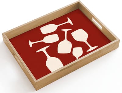 Dienblad hout 40x30 cm - Schootdienblad - Wijnglazen - Silhouetten - Wit - Borrelplank rechthoek - Plateau dienbladen
