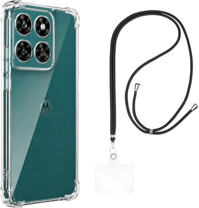 Set met hoesje en nekband voor Motorola G67 / G77 - Flexibele, transparante TPU-bescherming, verstelbare universele nekband voor mobiele telefoons, zwarte nekband, transparante draagriem van Phonillico®