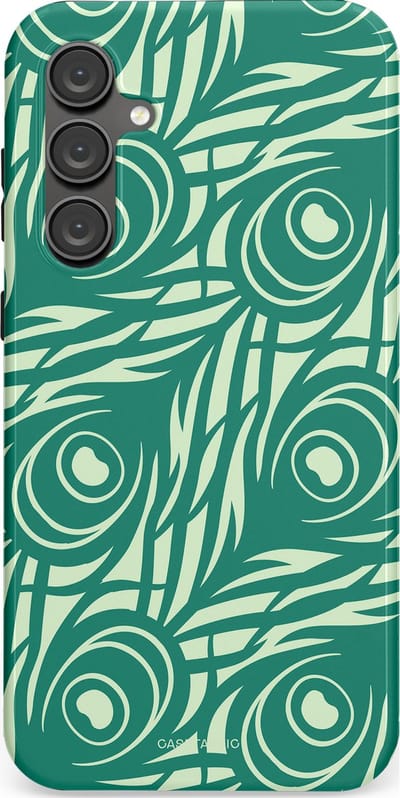 Casetastic hoesje geschikt voor Samsung Galaxy S23 FE - Dubbellaagse bescherming - Troste Turquoise Pauw Veren - Fashion Case - Turquoise Mintgroen Crème