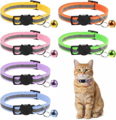 Set van 6 Reflecterende Kattenhalsbanden, Verstelbaar en Veilig, Geschikt voor Katten en Kleine Honden, 20-32 cm, Ideaal voor Buitenactiviteiten