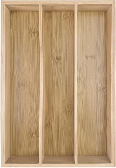 Bestekbak van bamboe, keukenorganizer met 3 vakken, bestekbak voor lade, van bamboe, voor keuken, kantoor, werkplaats