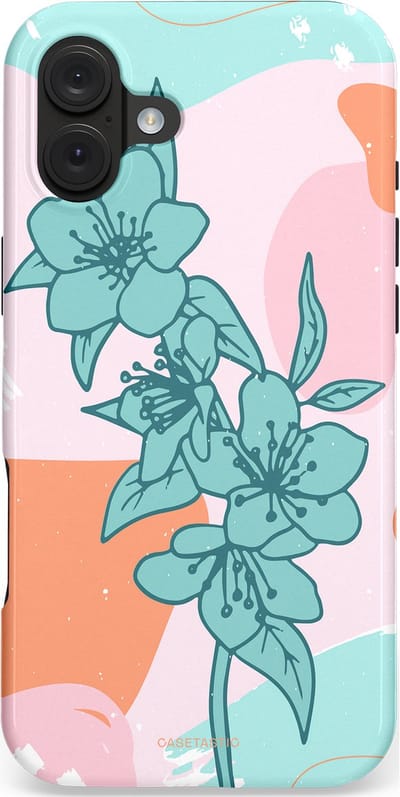 Casetastic hoesje geschikt voor Apple iPhone 16 Plus - MagSafe - Dubbellaagse bescherming - Roze Oranje Turqoise Bloemen Modern - Fashion Case - Wit Mintgroen Perzik Lichtroze
