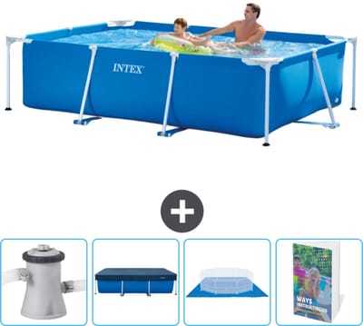 Intex Rechthoekig Frame Zwembad - 260 x 160 x 65 cm - Blauw - Inclusief Zwembadfilterpomp - Afdekzeil - Grondzeil - Zwembadgids