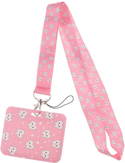 Tandarts Roze - Pack Sleutelkoord met Badgehouder - Lanyard 48 cm - Verpleegster Accessoires - Zorg - Keycord Medisch - Pashouder - Keycord