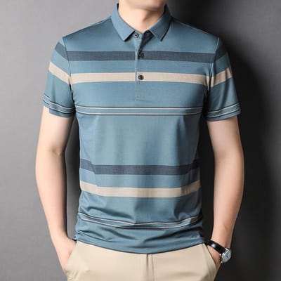 Zomer Nieuw Heren Jeugd Ademend Gestreept Mode Korte mouw Katoen T-shirt POLO Shirt XXXL gray