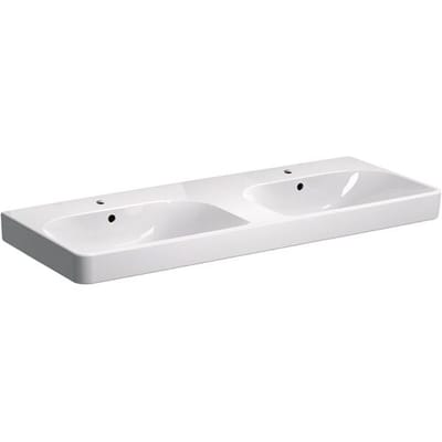 Geberit Smyle Square dubbele wastafel - 2 kraangaten - met overloop - 120x48x16.8cm wit 500223011 - wit