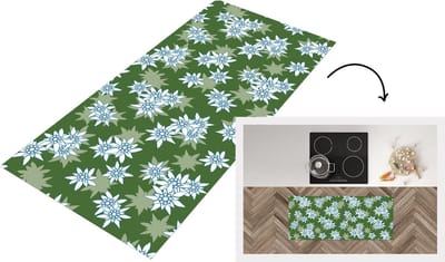 Keukenloper - Loper keuken - Edelweiss - Groen - Bloemen - Patronen - 120x50 cm - Keukenloper vinyl