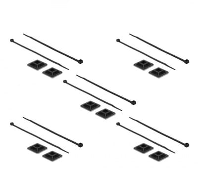 Tie-wraps 300 x 4,8mm (10 stuks) met zelfklevende houders (10 stuks) / zwart
