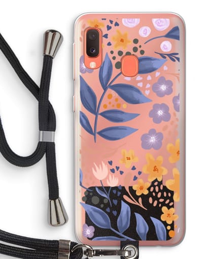 Case Company® - Hoesje met koord geschikt voor Samsung Galaxy A20e hoesje met Koord - Flowers with blue leaves - Telefoonhoesje met Zwart Koord - Bescherming aan alle Kanten en Over de Schermrand