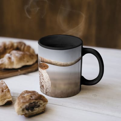 Magische Mok - Foto op Warmte Mokken - Koffiemok - Longhorn - Grasveld - Dier - Magic Mok - Beker - 350 ML - Theemok