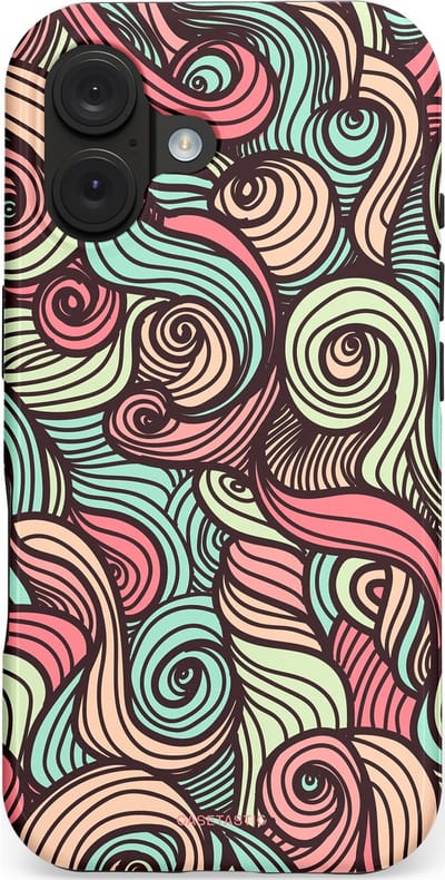 Casetastic hoesje geschikt voor Apple iPhone 16 - MagSafe - Dubbellaagse bescherming - Pastel Swirl Vibes - Fashion Case - Taupe Donkergrijs Saliegroen Grijs
