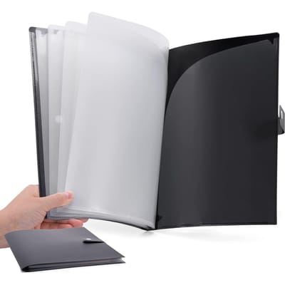 Dossier à 10 Poches Format Lettre A4 Organisateur de Projets Dossiers avec Bouton-Pression Organisateur de Documents en Plastique Pour l'École le Bureau la Maison United States gray