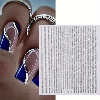 Autocollants pour Ongles Lignes Argentés Holographiques Doré Rose Rayures Métalliques Lettres Décalcomanies Courbe Art sur Ongles Gel Glissières Décor Manucure