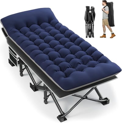 Opvouwbaar campingbed - Slaapbed kamperen - Buiten ontspannen - Extra breed ontwerp - 81 cm breed - Blauw