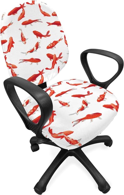 ABAKUHAUS Koi Fish Bureaustoel Sliphoes, Koi Swarm Sea, Decoratieve Beschermhoes gemaakt van rekstof, oranje