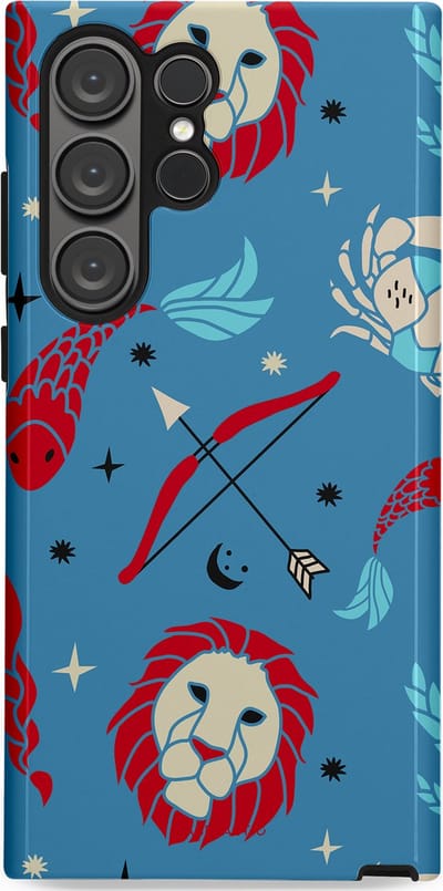 Casetastic hoesje geschikt voor Samsung Galaxy S23 Ultra - Dubbellaagse bescherming - Zodiac in verbinding - Fashion Case - Petrol Bordeaux Grijs