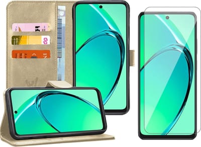 Hoesje geschikt voor Oppo A40 / A40m / A60 - Screenprotector Glas - Portemonnee Book Case Goud