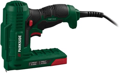 Parkside Nietpistool - Geschikt voor nietjes van 6 - 14 mm en spijkers van 14 - 15 mm - Vermogen: 70 W - Kabel: 3 m - Tacker - Handige bediening met één hand - Niveau-indicator aan beide zijden