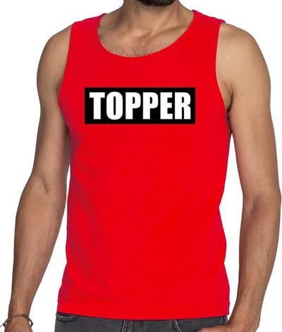 Topper in kader tanktop heren rood / mouwloos shirt Topper in zwarte balk - heren S