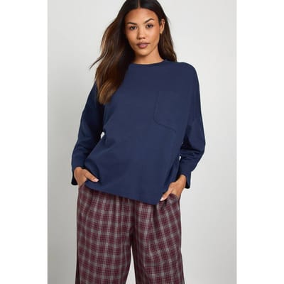 boohoo Dames Zwangerschaps-top van katoen met pocket aan de voorkant en lange mouwen | Navy | Maat: 10