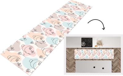 Keukenloper - Loper keuken - Vrouw - Bloemen - Line Art - Pastel - Patroon - 200x50 cm - Keukenloper vinyl