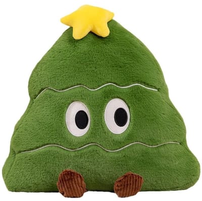 Dailygoods- Kerstkussen met schattige uitdrukking - Decoratief Kussen - Kerstboomvormig Kussen - Pluche Stof - 45 cm - Groene Kleur - Decoratiekussen