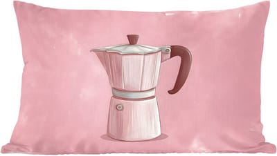 Sierkussens - Kussentjes Woonkamer - 60x40 cm - Roze - Mokkapot - Illustratie - Koffie