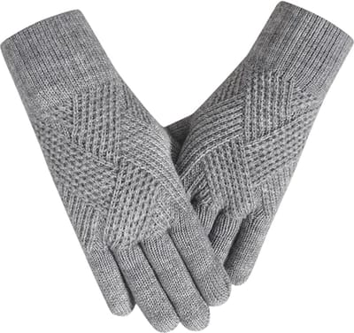Handschoenen - Warme gebreide handschoenen voor dames - Lang - Ruitpatroon - Verdikt warm breiwerk - Touchscreen-ontwerp met twee vingers - Warm en koudebestendig - Wollen handschoenen - Zacht en huidvriendelijk - Grijs heide