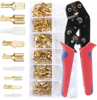 Krimptang voor kabelschoenen - Ratelkabelschoentang AWG 22-16 (0,5-1,5 mm²) - met 500 stuks vrouwelijke mannelijke spade-connectoren en kogelconnectoren