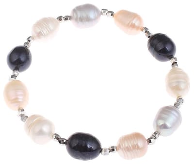 Zoetwater parel armband Marlotte - echte parels - wit - zalm - oranje - grijs - zwart - donker blauw - zilver - elastisch - luxe sieraden zakje - parel armband dames - elastisch parel armband - zoetwaterparel
