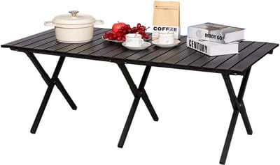 Dailygoods- Campingtafel Inklapbaar 119 x 58 cm - Klaptafel Voor 4-6 Personen - Vouwtafel Met Draagtas - IJzeren Tafelblad - Stabiele X-vormige Poten - Duurzaam Design