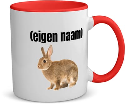 Akyol - konijn met eigen naam koffiemok - theemok - rood - Konijn - konijnen liefhebbers - iemand die houdt van konijnen - verjaardag - cadeau - kado - 350 ML inhoud