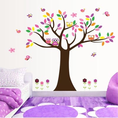 Muursticker boom uil