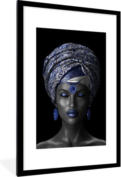 Fotolijst incl. Poster - Vrouw - Hoofddoek - Blauw - 80x120 cm - Posterlijst