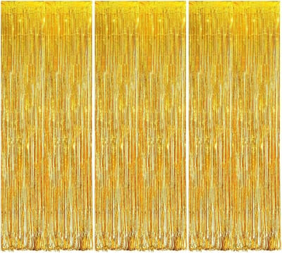 Gouden lametta gordijnen, gouden foliegordijnen, 3 stuks, 2,5 m, folie, frangordijn, metallic tinsel gordijn voor feestdecoratie, verjaardag, ramadandan, babyshower, bruiloft, feestdecoratie