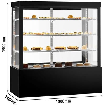 GGM Gastro Kühl- & Kuchenvitrine - 1800mm - Doppelverglasung - mit 3 Ablagen - Spiegelfront - Schwarz Zwart