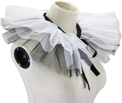 Vrouwelijke Zwarte en Witte Faux Tulle Kraag met Rimpels voor Halloween en Carnaval Kostuumaccessoires