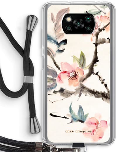 Case Company® - Hoesje met koord geschikt voor Poco X3 Pro hoesje met Koord - Japanse bloemen - Telefoonhoesje met Zwart Koord - Bescherming aan alle Kanten en Over de Schermrand