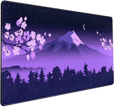 Paarse bureaumat, Japanse bureaumat, schattige Fuji Mountain Gaming Mousepad Groot, Kersenbloesem Muismat Bureaumatten, Kawaii Anime Bureaumatten Desktop Protector Laptop Toetsenbord Mat Pad