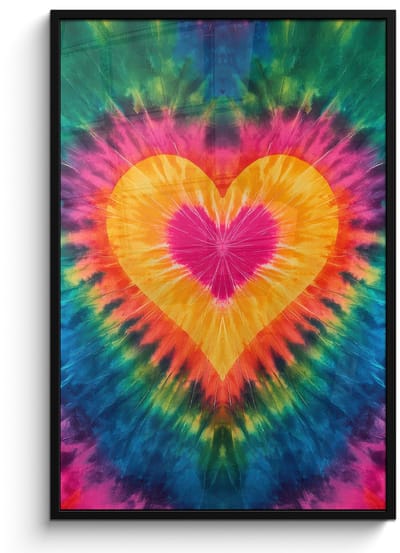 Poster in lijst - Fotolijst 80x120 cm - Posters - Hart - Tie Dye - Kleurrijk - Posterlijst zwart - Decoratie - Wanddecoratie woonkamer - Muurdecoratie slaapkamer