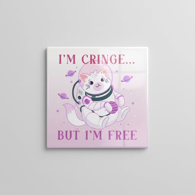 I’m Cringe but I’m Free Tegel 15×15 cm – Schattige Ruimtekat Quote Keramische Wandtegel – Grappig Pastel Aesthetic Decor Cadeau