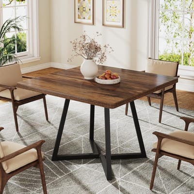 Tribesigns Eettafel Keukentafel voor 4 personen - 80 x 80 x 75 cm - Industrieel design - Houten Eettafel voor Eetkamer - Bruin