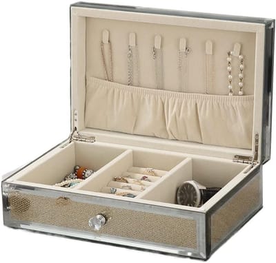 Juwelendoos Opbergkoffer - Sieraden Organizer - Sieraden Presenteren - Elegant Glazen Display - 30 x 22 x 13 cm - Blauw