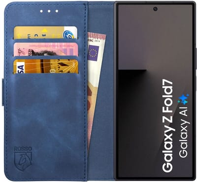 Rosso Element Geschikt voor Samsung Galaxy Z Fold 7 | Wallet Book Case | Portemonnee Hoesje | 3 Pasjes | Magneetsluiting | Stand Functie | Blauw