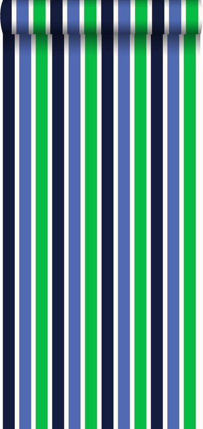 ESTAhome behang strepen marine blauw en groen - 53 cm x 10.05 m - 115819