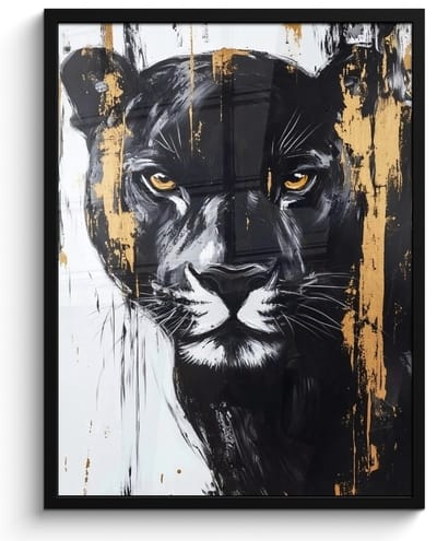 Poster in lijst - Fotolijst 50x70 cm - Posters - Panter - Zwart - Abstract - Verfstreken - Posterlijst zwart - Decoratie - Wanddecoratie woonkamer - Muurdecoratie slaapkamer