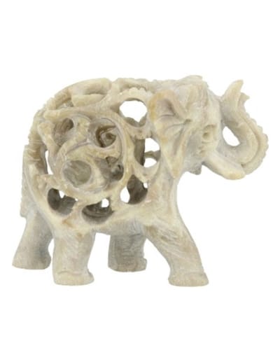 Speksteen olifant in olifant 6,5 cm slurf op